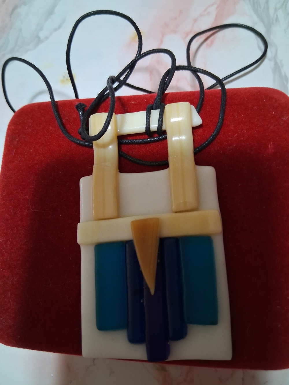 Stylish Beige & Blue Pendant  Charm Necklace Glass
